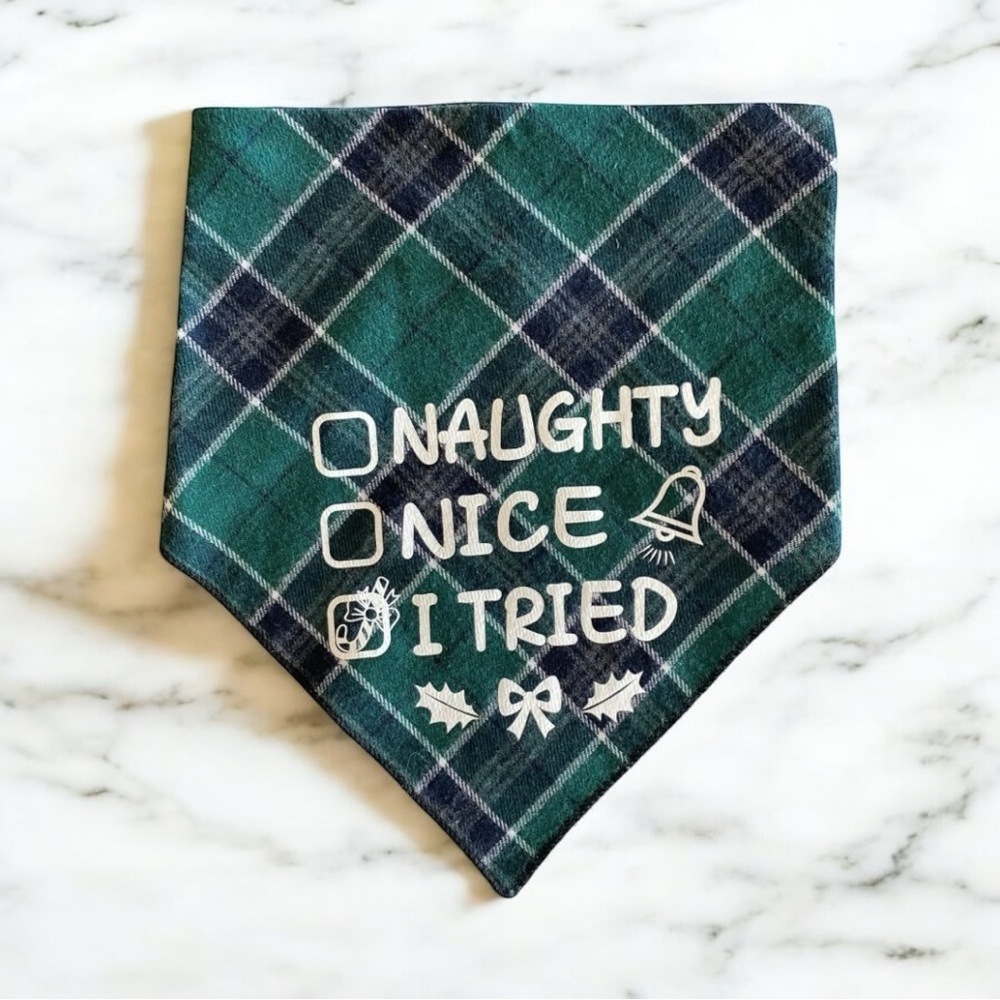 DOG Bandana - Naughty, Nice, I Tried - Size L Large